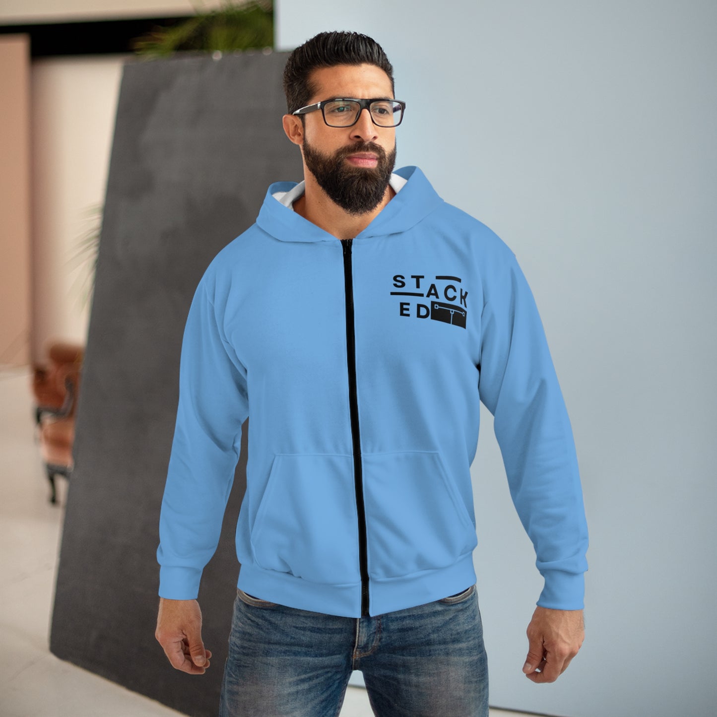 Stacked Tall White Obsidian Zip Hoodie (Light Blue)