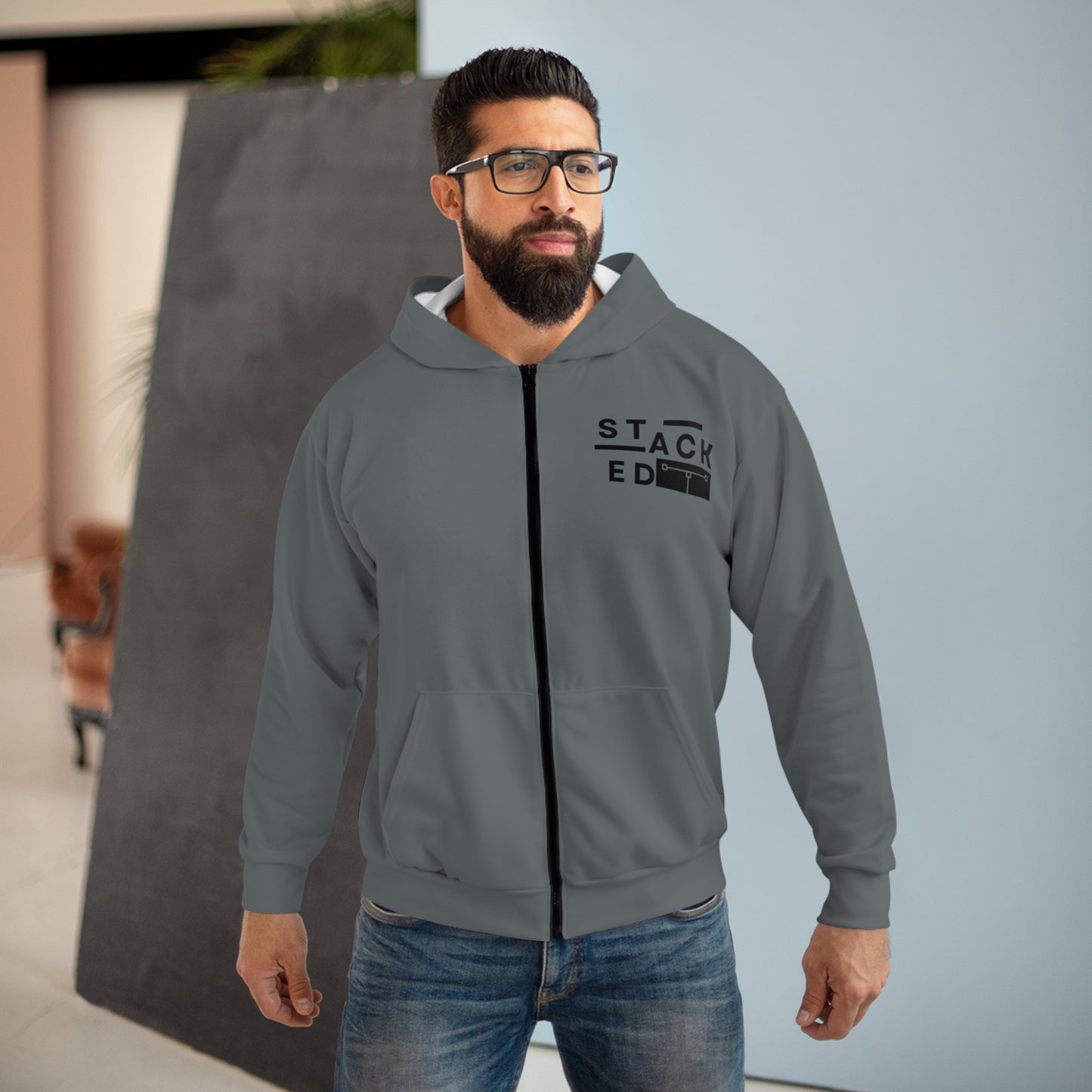 Stacked Tall White Obsidian Zip Hoodie (Dark Gray)