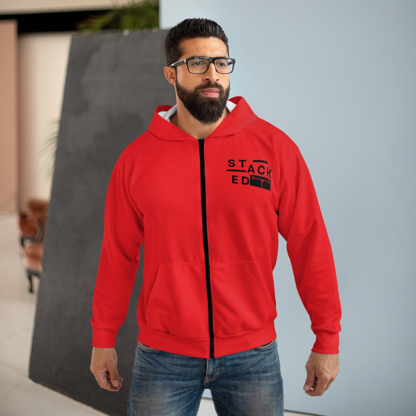 Stacked Tall White Obsidian Zip Hoodie (Red)